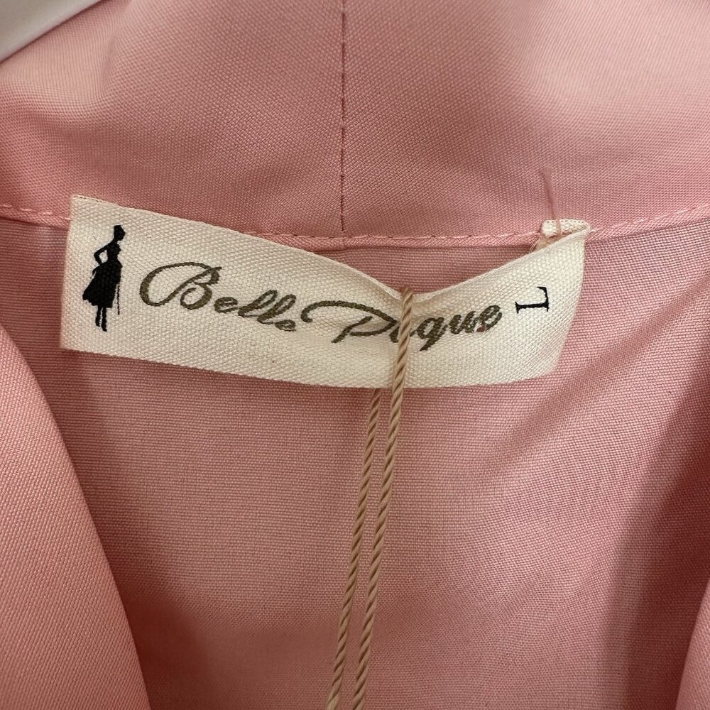 NWT Pink Office Chic Neck Bow Blouse Top Women L Button Shirt Short Sleeve - Picture 4 of 8